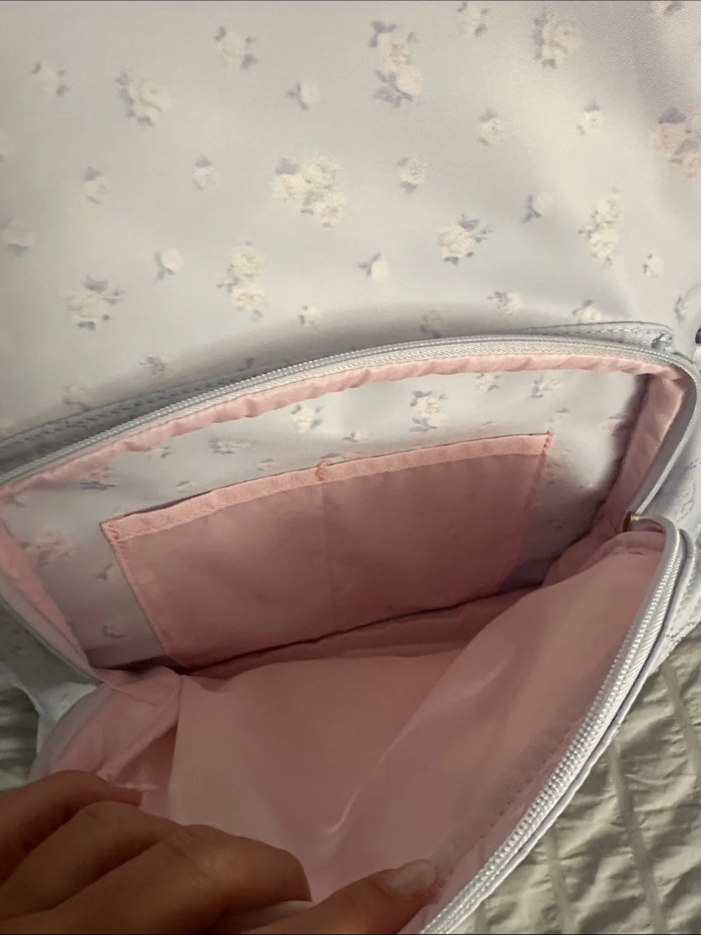 LoveShackFancy Lavender Quilted Floral Backpack with Bow Charm